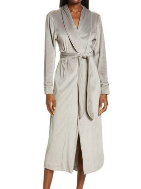 SKIMS Light Gray Velvet Wrap Robe with Shawl Collar cozy
